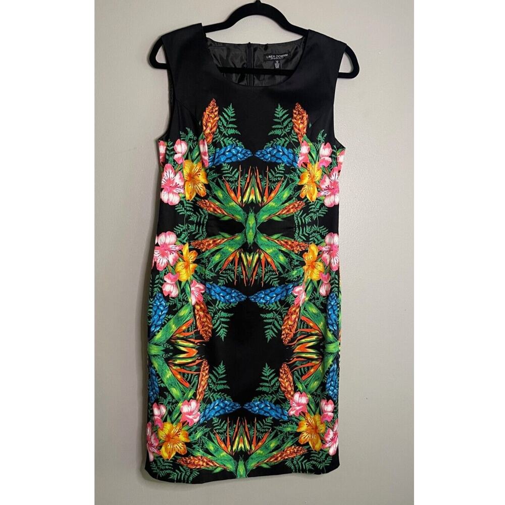 Linea Domani Dress Size 10 Botanical Sheath Tropical Floral Office Business